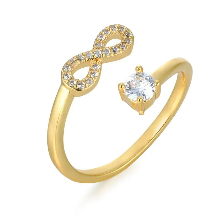Geometric open zircon letter ring in gold, rose gold or silver with English alphabet designs