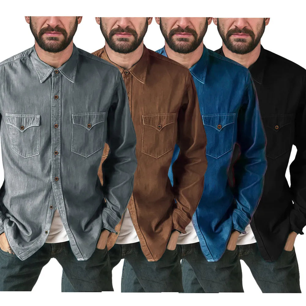 A denim cardigan coat in regular fit, shown in one of the available colours: khaki, black, blue, or grey.