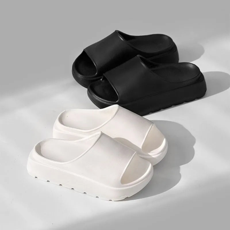 Women's fish mouth beach slippers with thick 5.5cm EVA soles in beige colour