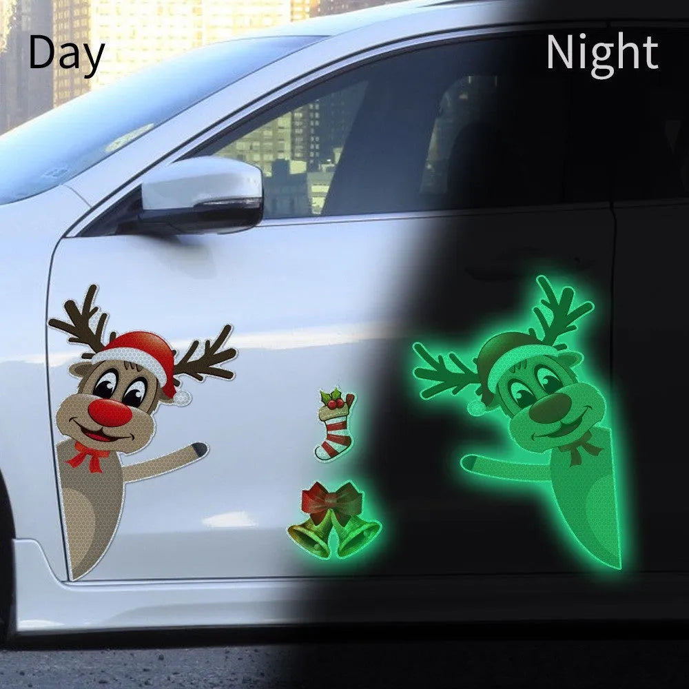 Christmas elk bell cartoon design magnetic reflective bumper stickers for vehicle decoration