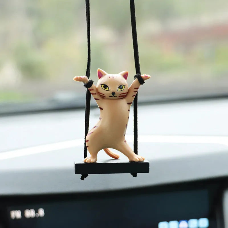 Cartoon resin cat pendant for car interior with adjustable rope in five colour options