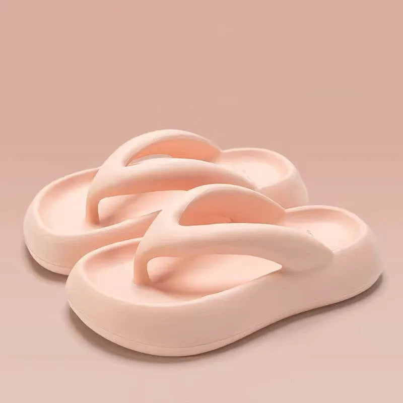 Women's solid colour thick-soled flip-flops with bow detail in various colours