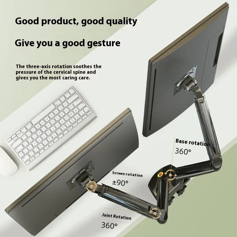 Aluminium alloy dual computer monitor desk mount bracket in gun black holding two screens