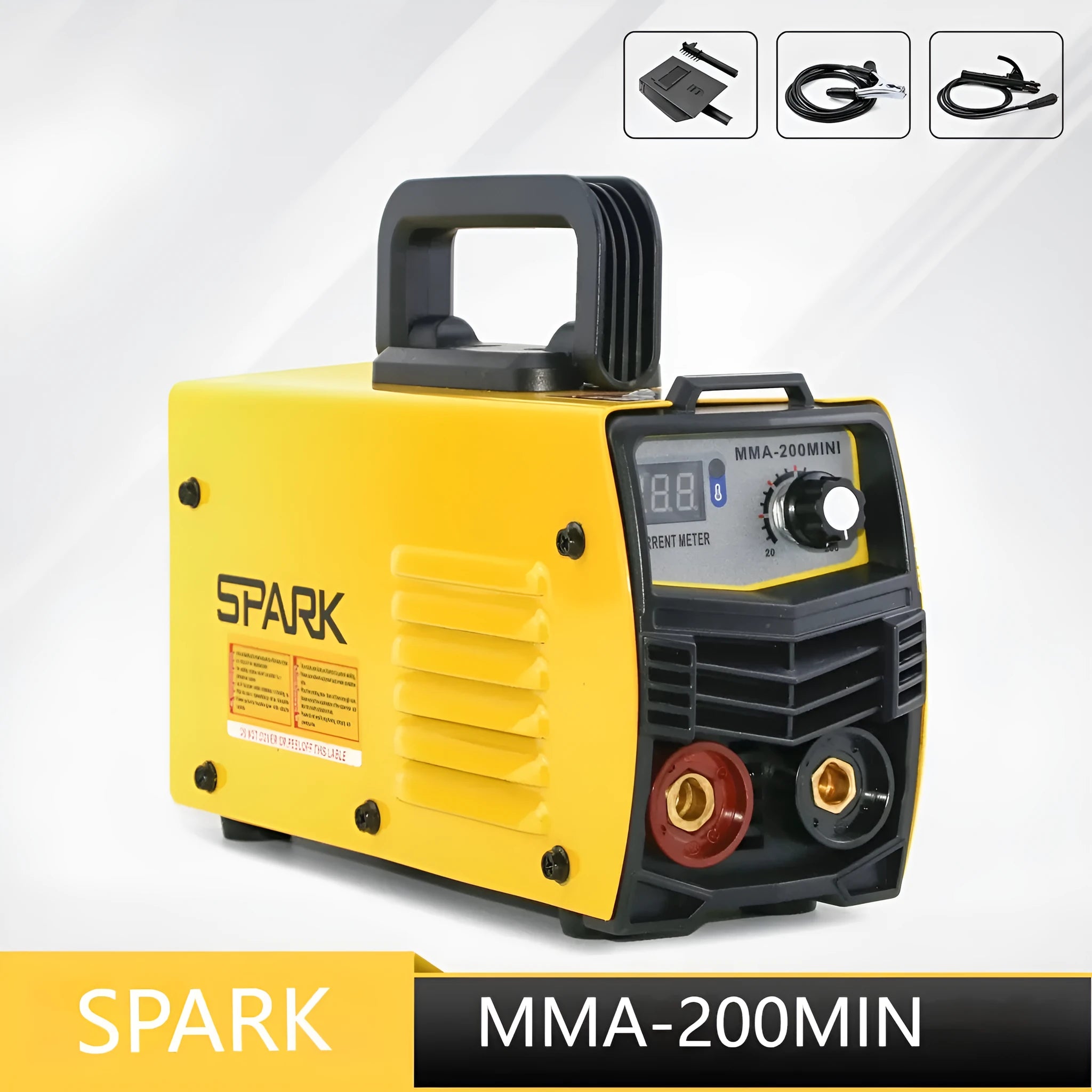 MMA-200MIN 220V DC inverter welding machine with welding tongs, grounding clamps, face shield and brush hangers