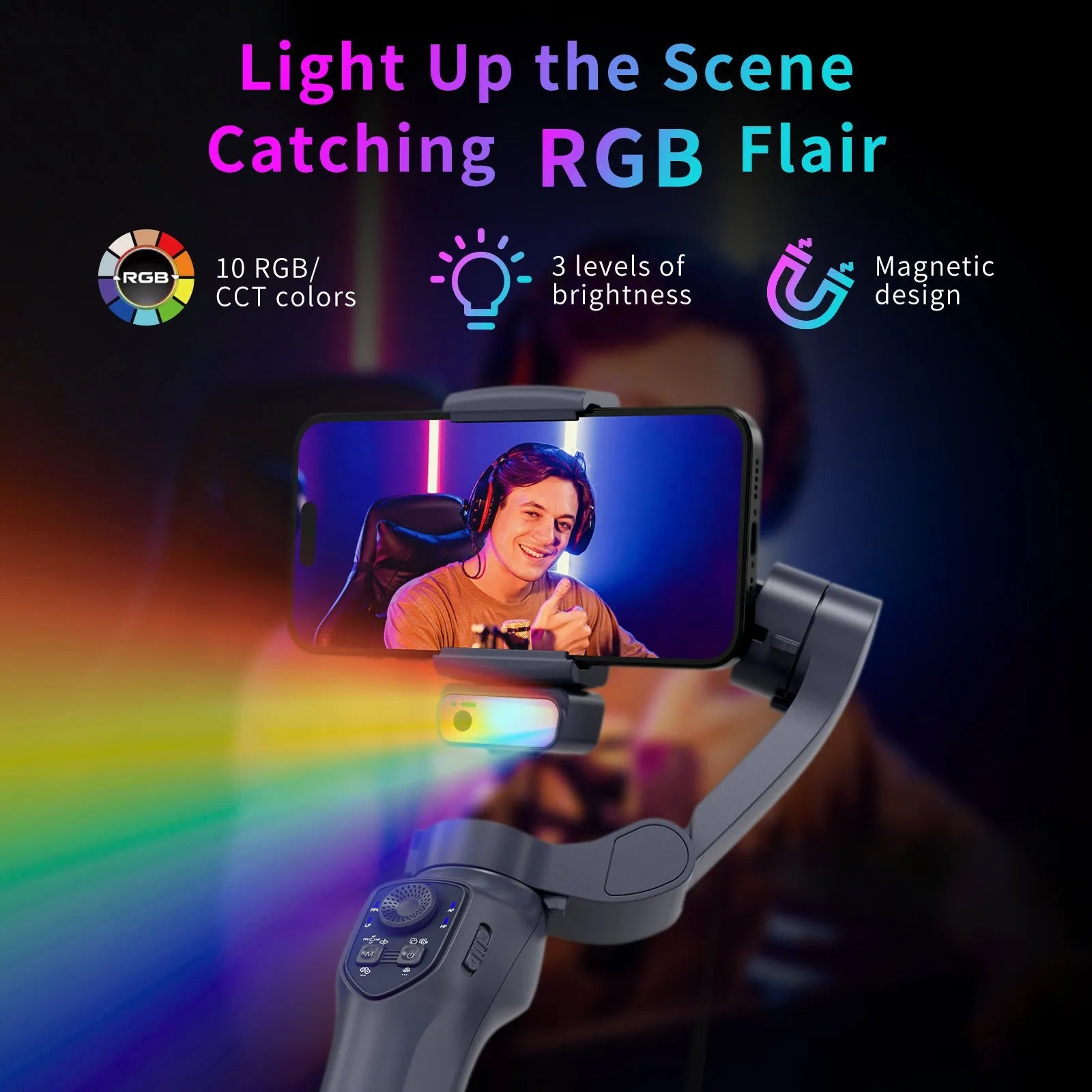 RK series foldable smartphone gimbal stabilizer in gun colour with USB charging port