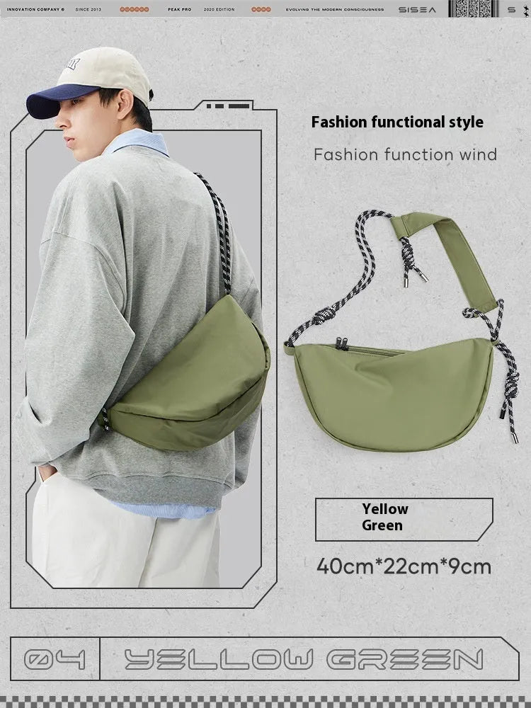 Men's lightweight nylon messenger bag in solid colours with large capacity design