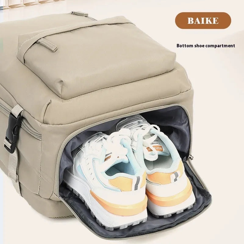 Large capacity waterproof travel backpack with Oxford cloth material and curved shoulder straps