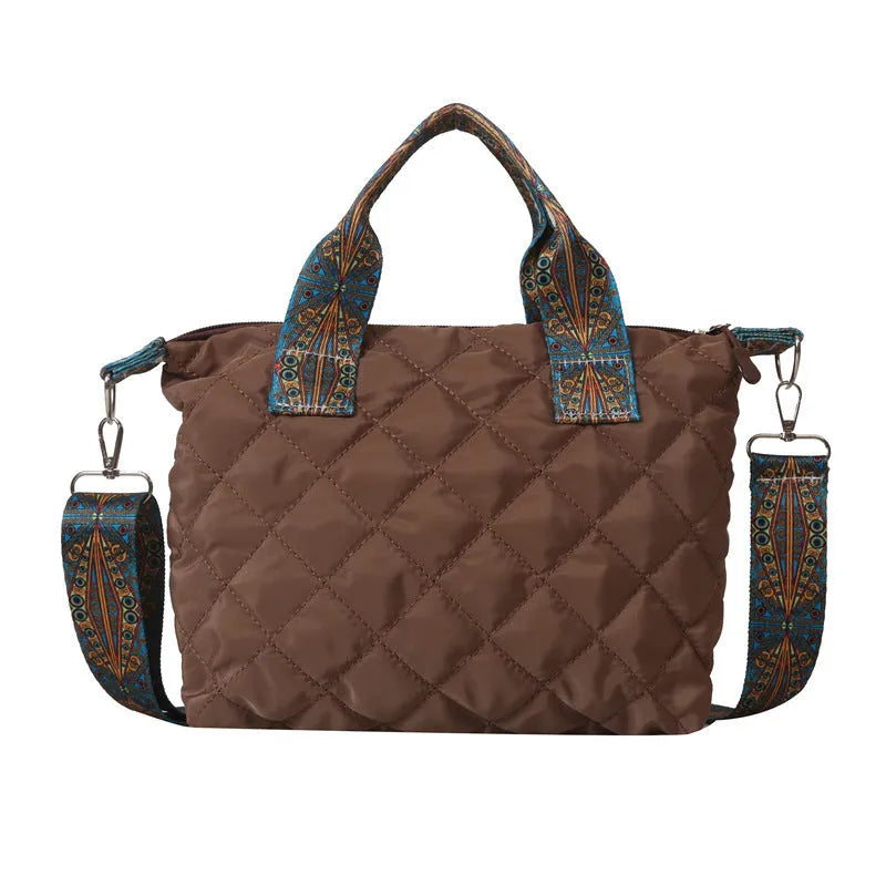 Soft Oxford cloth shoulder messenger bag in horizontal square design with single strap and sandwich pocket