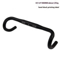 Black aluminium alloy road bike drop handlebar with printed width markings showing 31.8mm clamp diameter