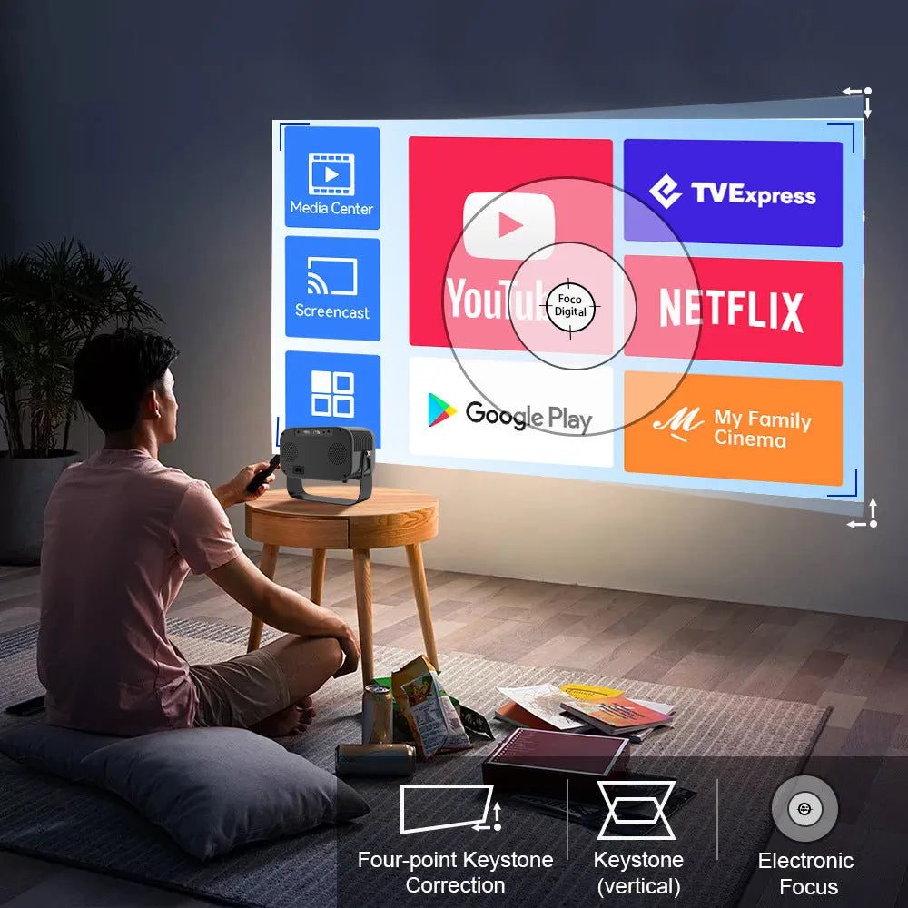 Black portable HD smart projector with Android system and remote control