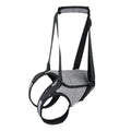 Neoprene dog recovery belt for rear leg support showing adjustable design and sizing options