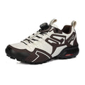 Men's beige lightweight hiking shoe with elastic band fastening and rubber tread sole.