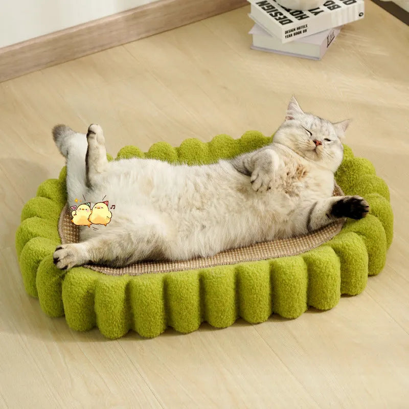 Green oval cat scratch pad bowl made from sisal measuring 650x420x100mm