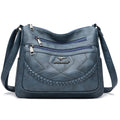 Soft PU leather women's crossbody shoulder bag in horizontal square shape with zippered pockets