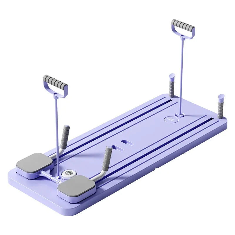 Standard purple PP plastic fitness board with abdominal wheel for home exercise.