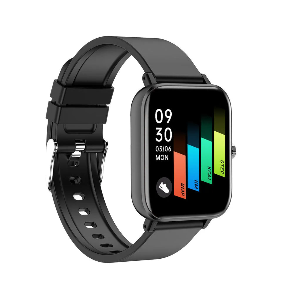 Y30 smartwatch with 1.54 inch touch screen displaying heart rate data, available in black blue pink silver gray