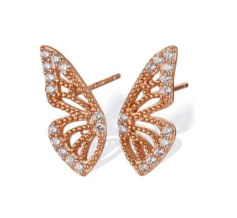 Exaggerated Bohemian Crystal Butterfly Earrings Metal European American Style Women Butterfly Design Electroplating Finish Gold Rose Gold Silver Colour Options Left Right Pair Earrings x1 Pair Party Accessories