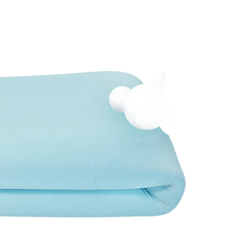 Gel memory cotton mattress topper in multiple sizes and thickness options on a bed.
