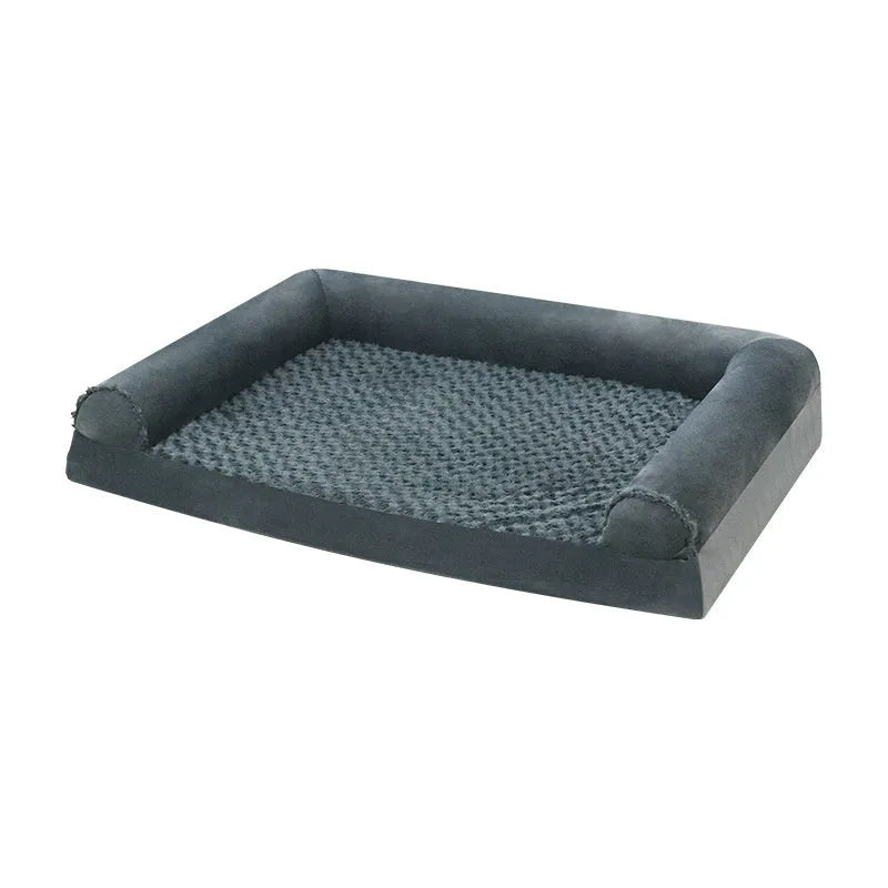 Light grey cloth kennel dog bed for large dogs showing padded interior and enclosed design.