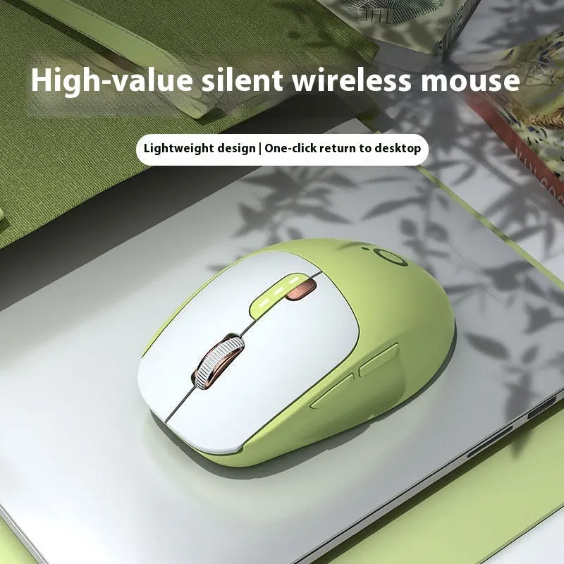 Mute wireless Bluetooth computer mouse in Matcha Green colour showing silent click design