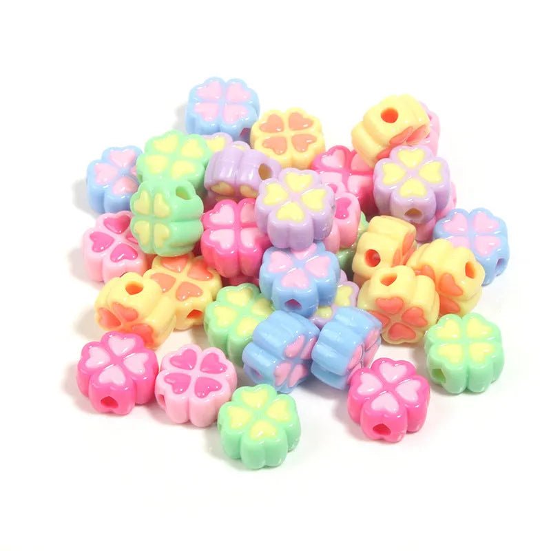 15mm frosted acrylic clover beads in mixed colours for jewellery making