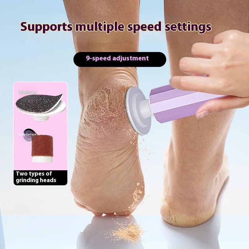 USB-powered electric callus remover manicure set with grinding wheel patches in black, pink, or purple.
