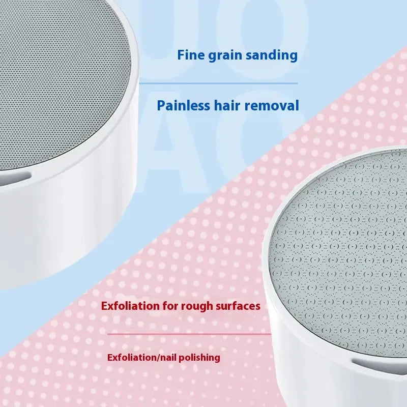 Nano Glass 2-in-1 epilator and foot grinder device in plastic body.