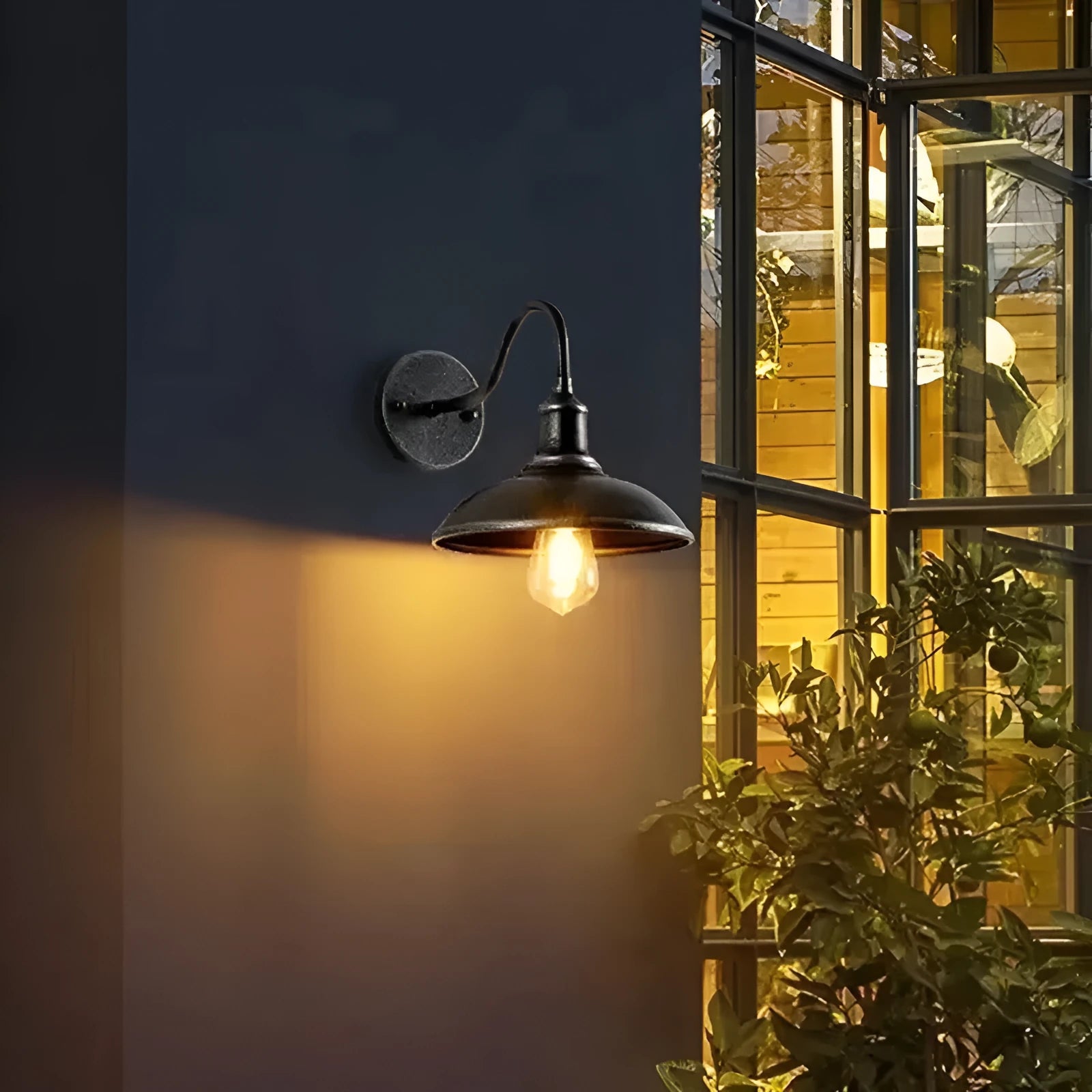 Retro style exterior wall lamp for villa courtyards in copper or silver finish with right angle or bevel mount options.
