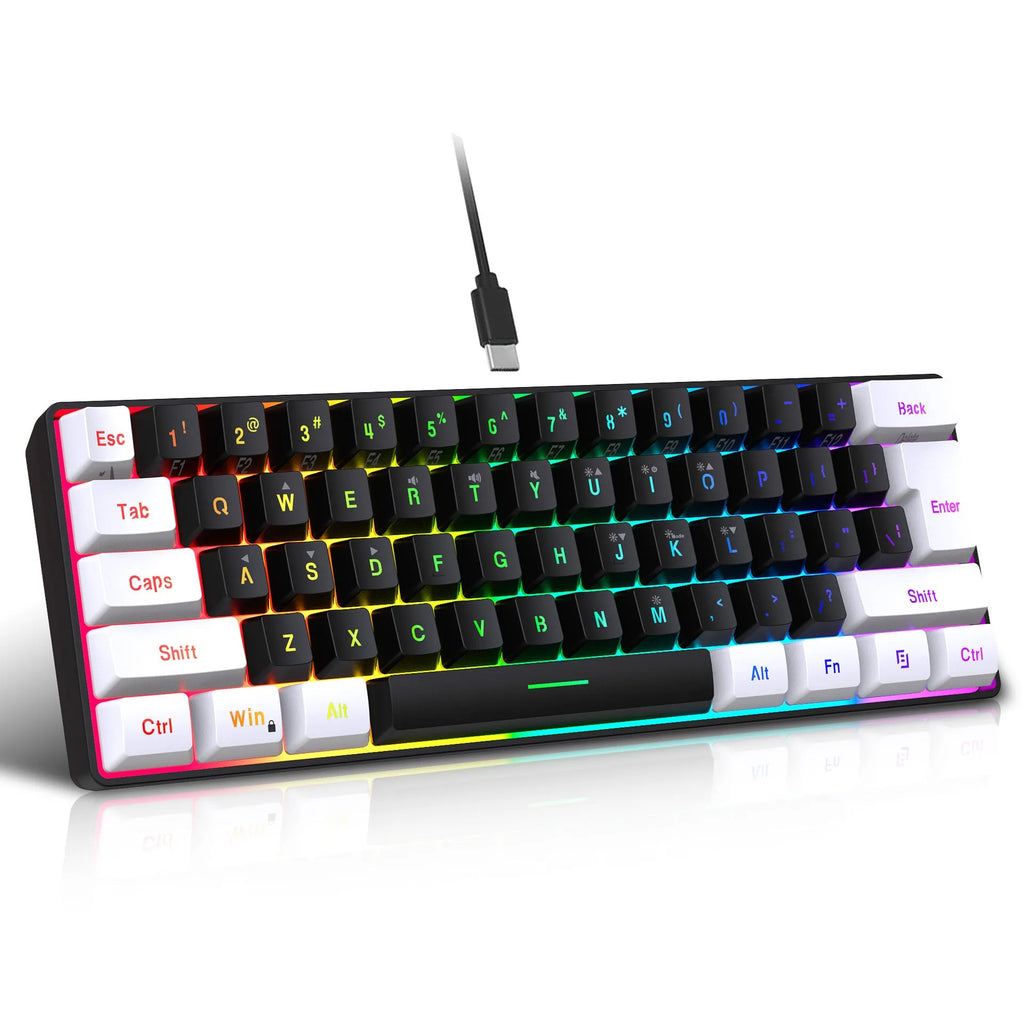 Simple wired 61 key membrane keyboard in white and black colour with compact design
