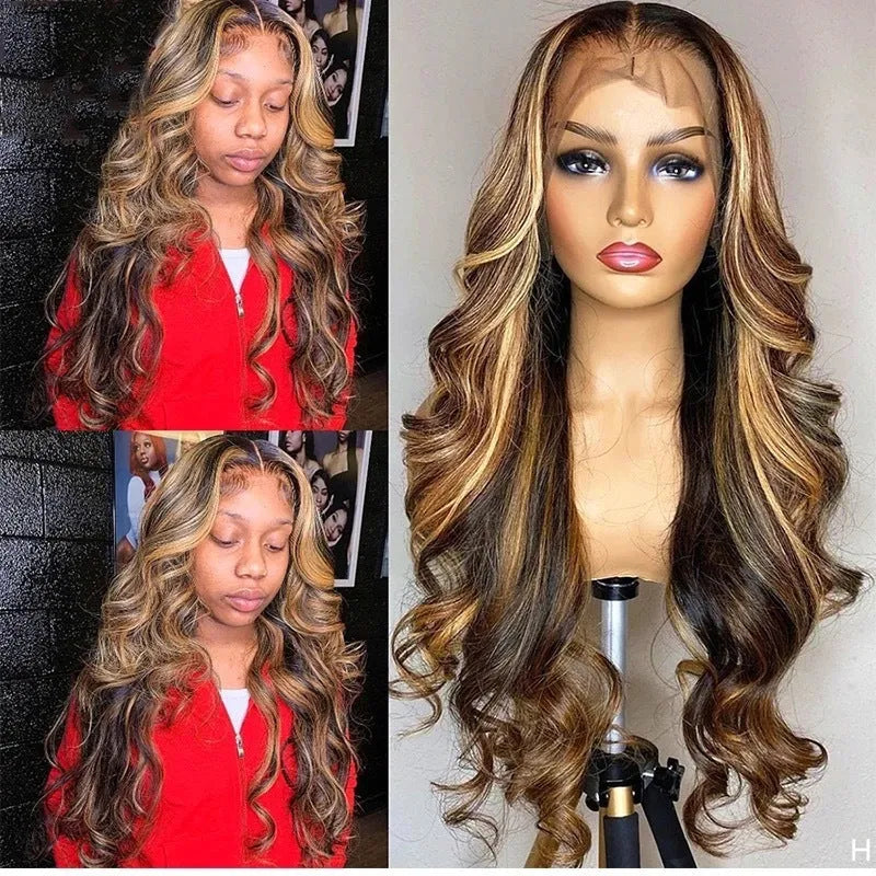 Front lace synthetic wig with gradient colour long curly style and side bangs