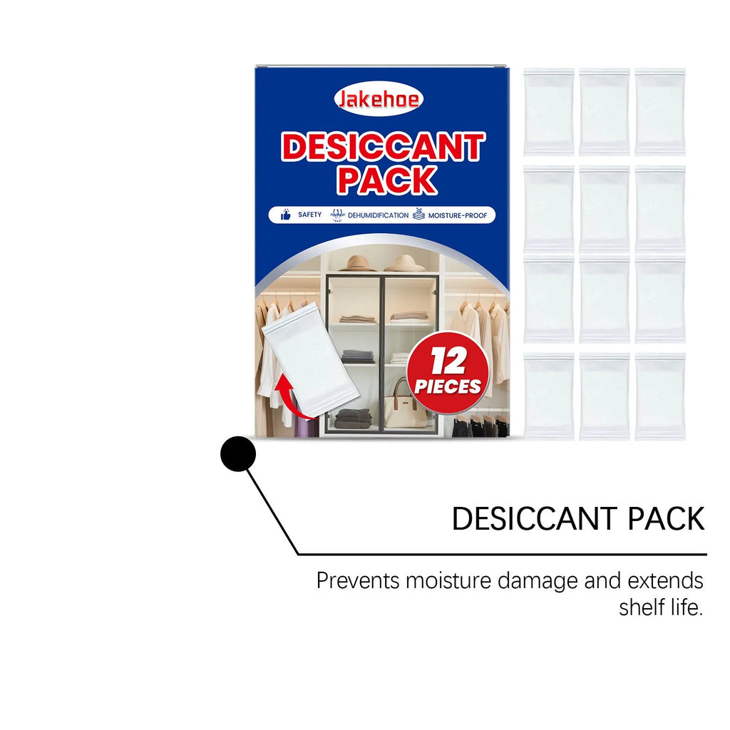 Pack of twelve white space desiccant bags for household moisture and odour control.