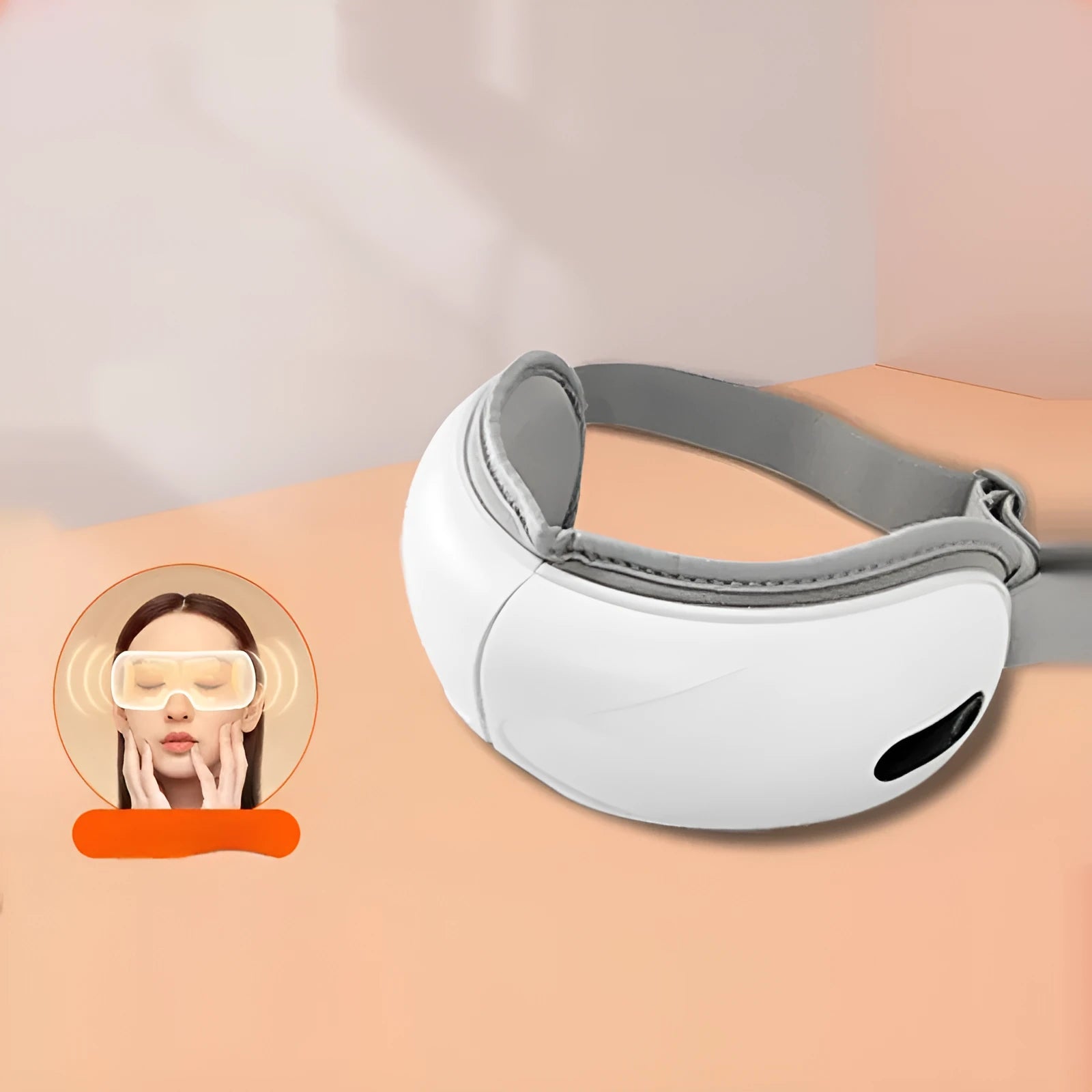 White rechargeable eye massager with hot compress and airbag massage functions