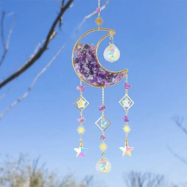 K9 crystal moon pendant car accessory with 100mm charm on a 420mm hanging chain.