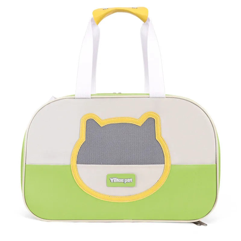 Blue foldable Oxford cloth cat backpack for outdoor use with mesh ventilation panels.