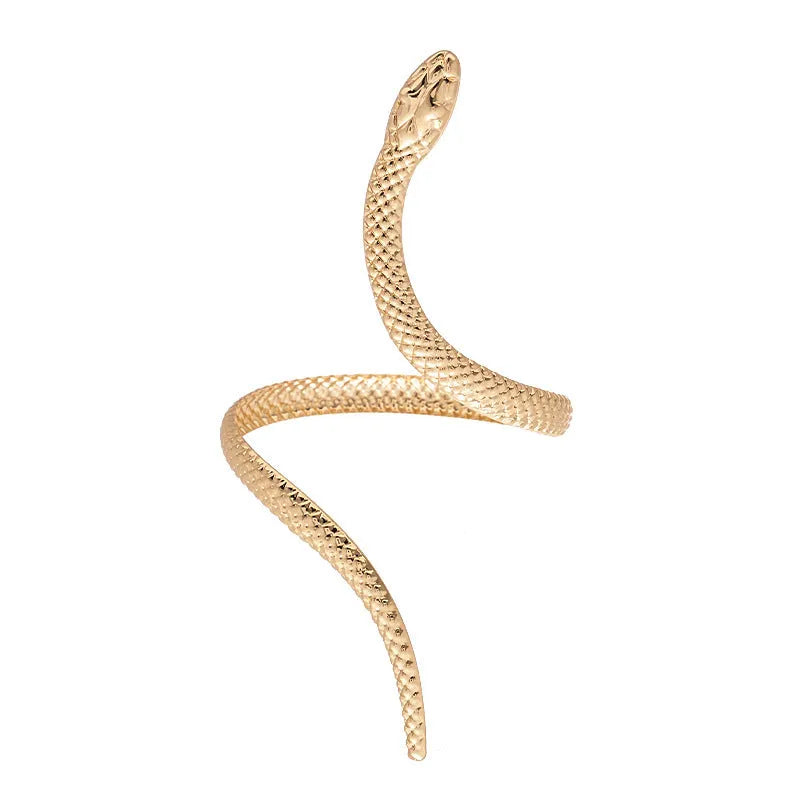 Exaggerated twisted winding simulated snake design ring bracelet 2-piece set in gold or silver