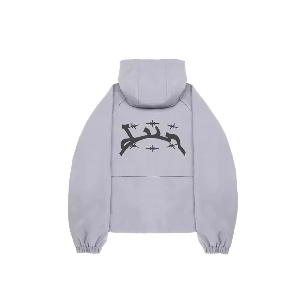 Grey men's hooded loose fit British style polyester sun protection jacket