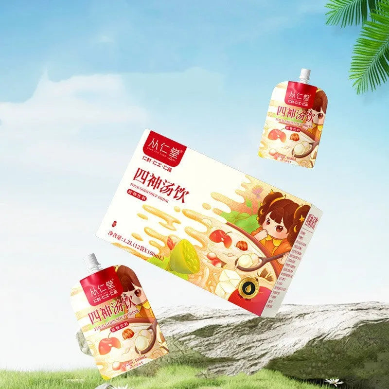 Box of children's spleen and stomach herbal tea with twelve 100ml sachets containing yam, poria, lotus seed formula