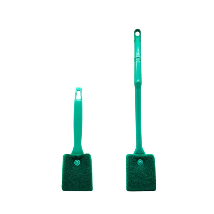 Long handle double-sided aquarium cleaning brush with scraper in blue