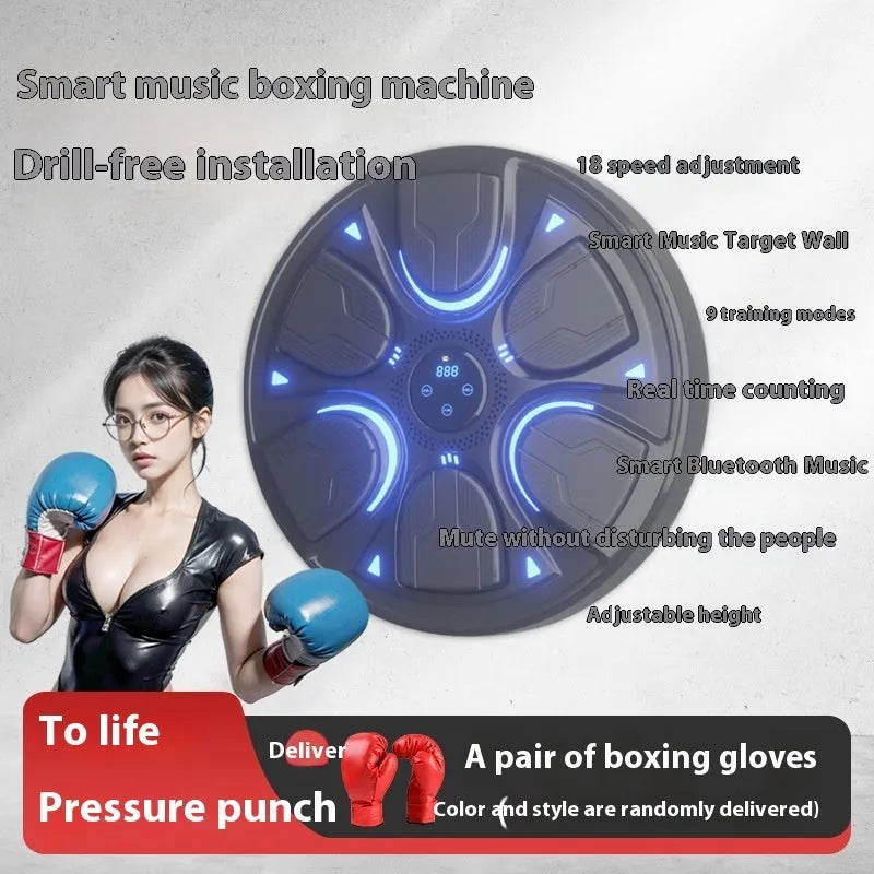 Black intelligent music boxing machine wall target with boxing gloves for home training