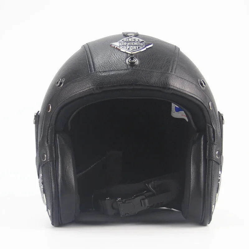 Retro 34 motorcycle helmet open face 3/4 shell in black with comfortable padding