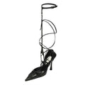 Black super fibre buckle high heel strap sandals for women
