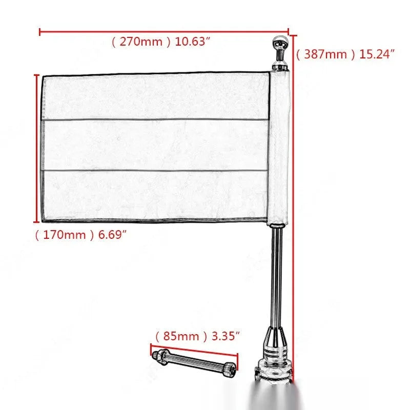 Motorcycle side box flagpole bracket in black or silver electroplated finish