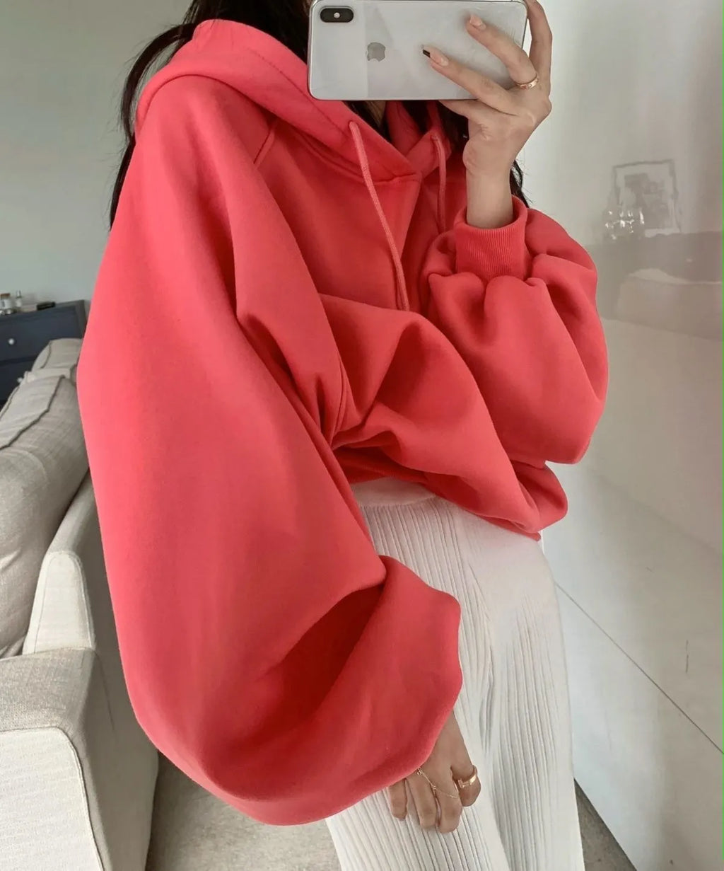 Women's watermelon red mulberry silk hooded sweater loose fit sleeveless