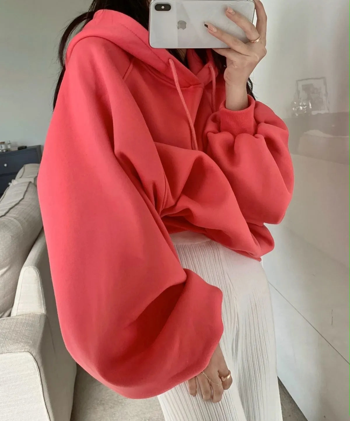 Women's watermelon red mulberry silk hooded sweater loose fit sleeveless