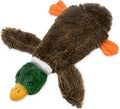 Green wild duck design stuffless squeaky dog toy with fabric plush material.