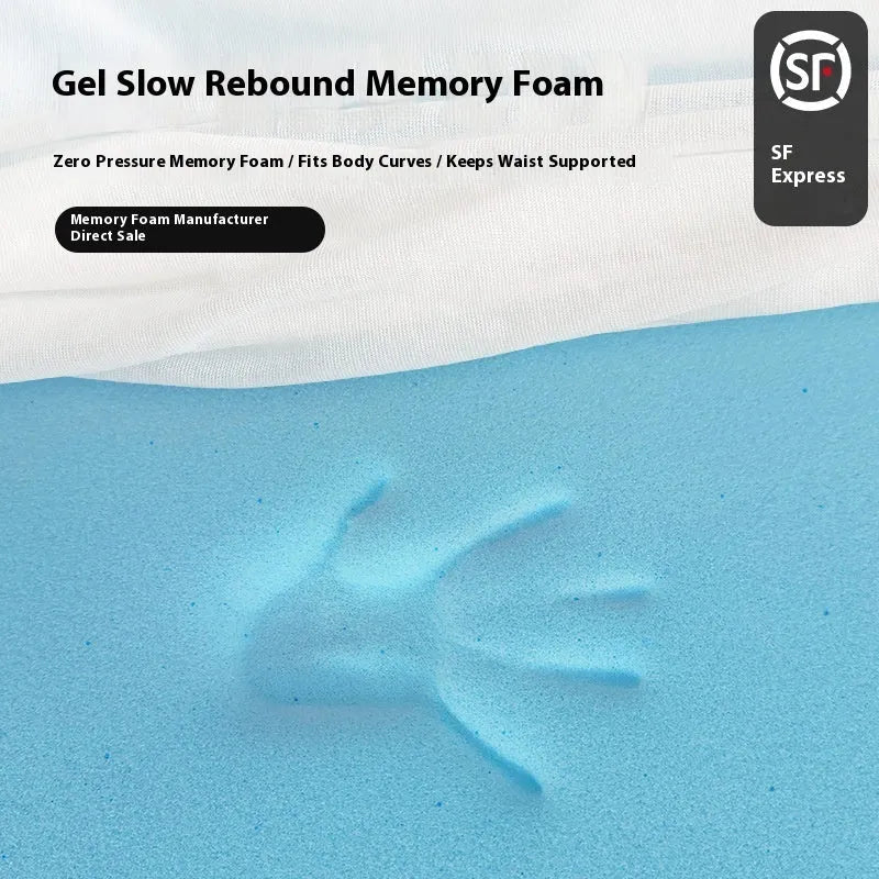 Gel memory cotton mattress topper in multiple sizes and thickness options on a bed.