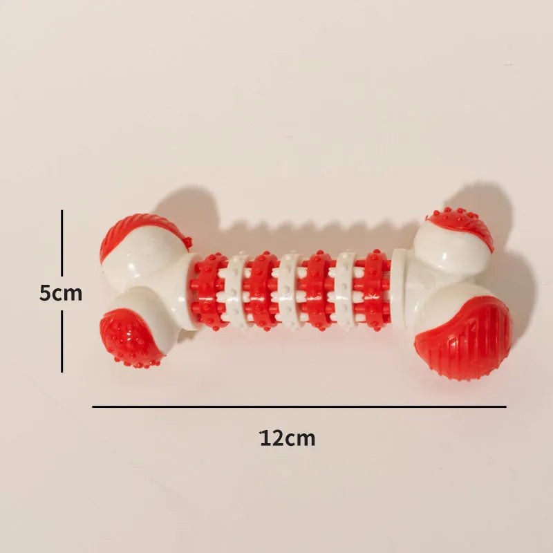 Blue bone-shaped interactive dog chew toy for small breeds with a treat holder cavity.