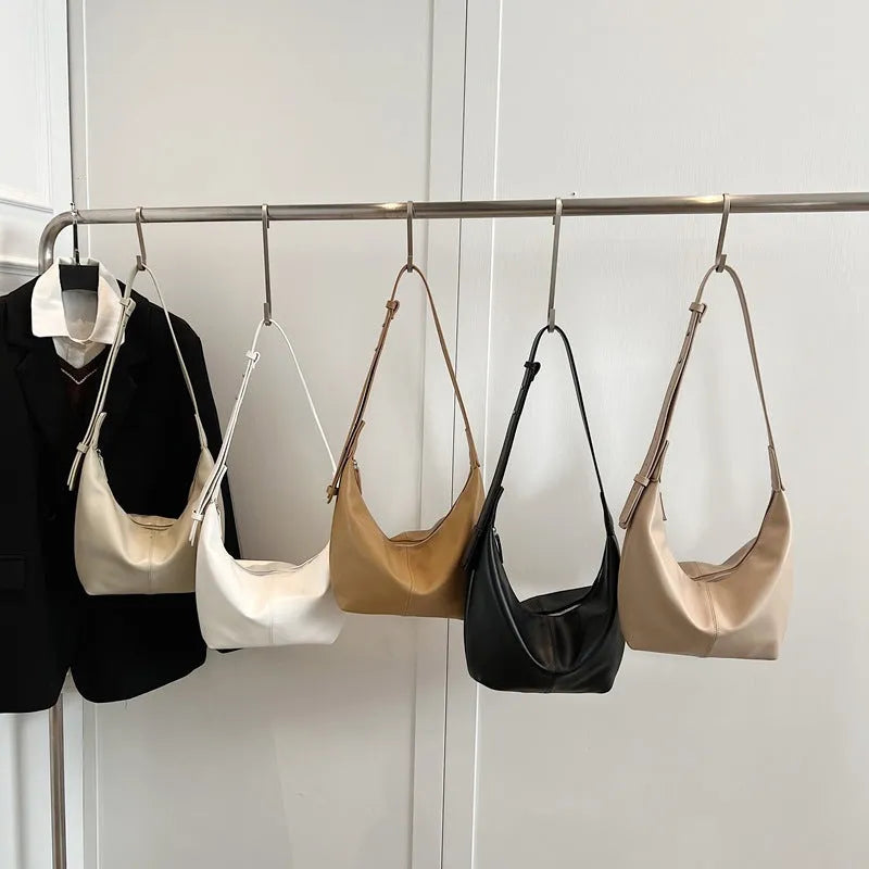 Women's simple PU messenger bag with single shoulder strap in five colours, black, white, brown, green, khaki, size 35x20x23cm