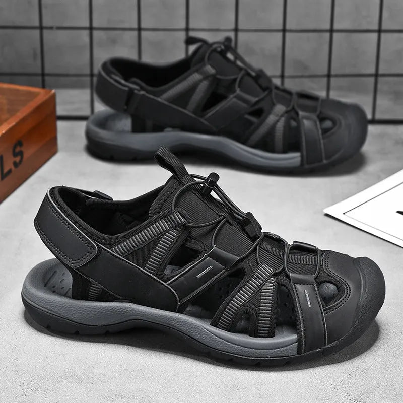 Men's summer casual sports shoes in LX01 blue with mesh upper, rubber sole and Velcro closure