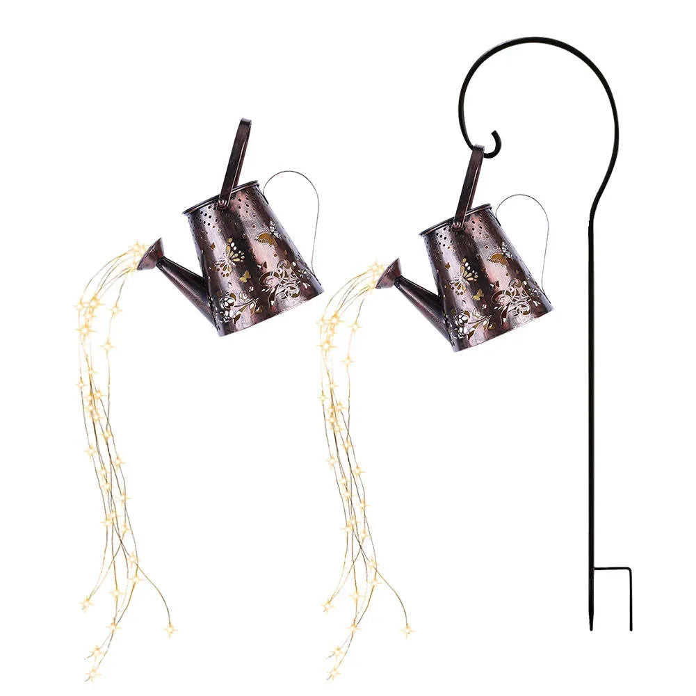 Solar-powered iron butterfly garden lamp with warm white LED lighting for outdoor decorative use